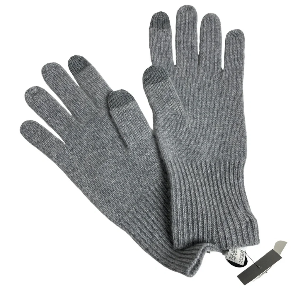 NORDSTROM Rack 100% Cashmere Rib Knit Tech Gloves NEW Gray Grey
